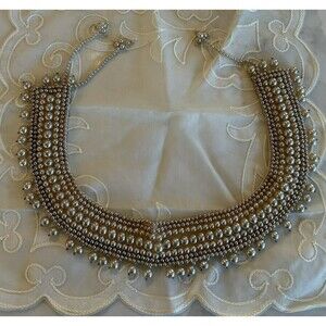 Vintage Beaded Cream Faux Pearl Collar Necklace GLENTEX Japan Rayon AS IS READ